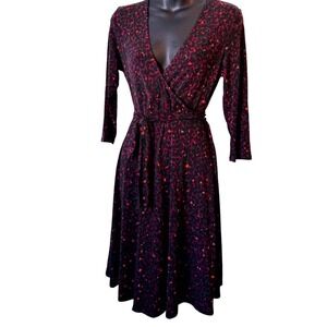 Leota M NWT Burgundy Teal Leopard Animal Print Classic Statement Wrap Dress
